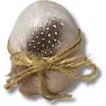 Dekorace - Vajíčko poly. krémové s pírkem