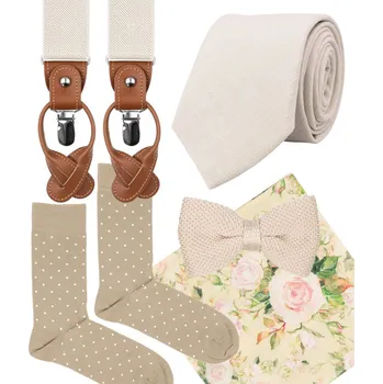 Kravata Bubibubi Krémová sada Ivory s kravatou, motýlkem a kšandami velikost ponožek 39-42