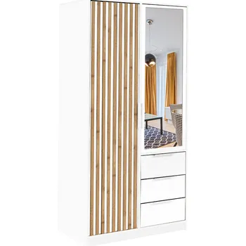 Šatní skříň STO Šatní skříň BALI D2 LUX 100 cm, Bílá / Dub Votan