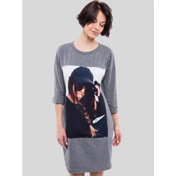 Dámské šaty Hailys dámské prodloužené triko Marisa s obrázkem tmavě šedé Velikost: XS