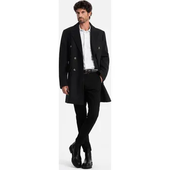 Pánská móda Ombre Clothing Pánský dvouřadý kabát Touray černá L V2 OM-COWC-0109
