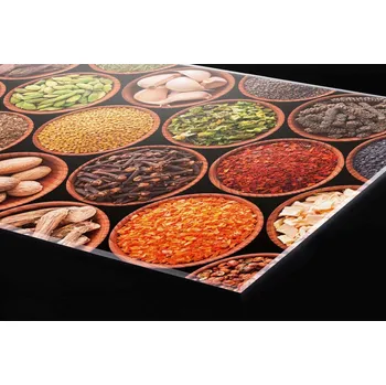 Obklad DIMEX | Plexisklo za kuchyňskou linku PGT-24060-075 | 240 x 60 cm | Misky s kořením + Plexisklo za kuchyňskou linku DIMEX v rozměru 240 x 60 cm, motiv Misky s kořením