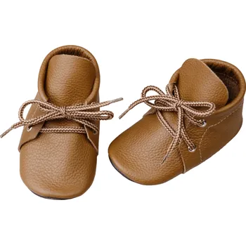 Capáčky EVTODI Kožené capáčky s koženou podrážkou kotníčkové hnědé 12-18 měsíců Hnědá 21,5