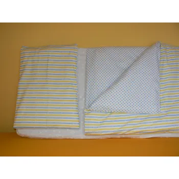 Povlečení Kateřina Štefková, ČR Trojdílná sada povlečení na postel velikost 60x120 - punítky a proužky Barva: modrá+žlutá, Velikost: 60x120