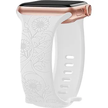 Příslušenství k chytrým hodinkám Řemínek gravírované květiny pro Apple Watch 38/40/41/42(S10)mm Barva: Slunečnice - bílá