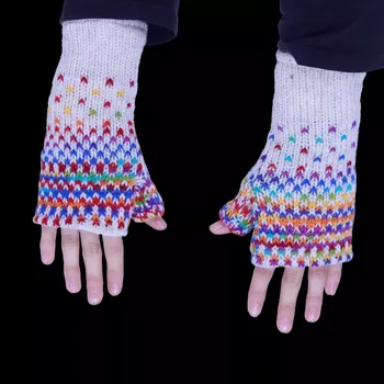 Rukavice Vlněné bezprstové rukavice Rainbow Hearts Cream