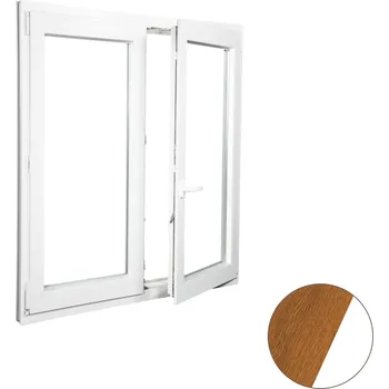 Okno ALUPLAST Plastové okno dvoukřídlé zlatý dub/bílé 100x110 Otvírání: Pravé, Zasklení: Dvojsklo Ug= 1,1