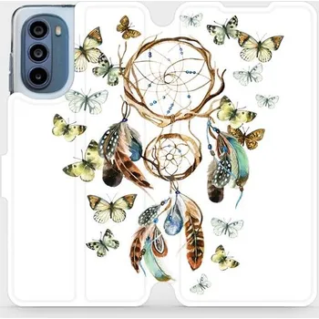 Pouzdro na mobilní telefon Flipové pouzdro Mobiwear - Motorola Moto G62 5G - M001P Lapač a motýlci (Knížkové flip pouzdro, obal, kryt na mobil Motorola Moto G62 5G - M001P Lapač a motýlci, materiál Umělá kůže + TPU - ochrana 360°, stojánek, silikonová vanička, magnetické zavírání)
