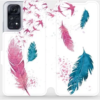 Pouzdro na mobilní telefon Flipové pouzdro Mobiwear - Xiaomi Redmi Note 11 / 11S - MR08S Pírka (Knížkové flip pouzdro, obal, kryt na mobil Xiaomi Redmi Note 11 / 11S - MR08S Pírka, materiál Umělá kůže + TPU - ochrana 360°, stojánek, silikonová vanička, magnetické zavírání)