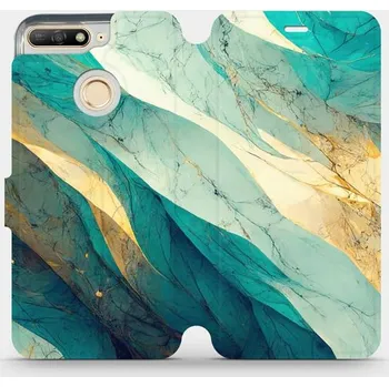 Pouzdro na mobilní telefon Flipové pouzdro Mobiwear - Huawei Y6 Prime 2018 - VP37S Zlatavý a zelenkavý mramor (Knížkové flip pouzdro, obal, kryt na mobil Huawei Y6 Prime 2018 - VP37S Zlatavý a zelenkavý mramor, materiál Umělá kůže + TPU - ochrana 360°, stojánek, silikonová vanička,