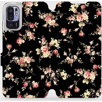 Pouzdro na mobilní telefon Flipové pouzdro Mobiwear - Xiaomi Redmi Note 10 5G - VD02S Květy na černé (Knížkové flip pouzdro, obal, kryt na mobil Xiaomi Redmi Note 10 5G - VD02S Květy na černé, materiál Umělá kůže + TPU - ochrana 360°, stojánek, silikonová vanička, magnetické zavírá