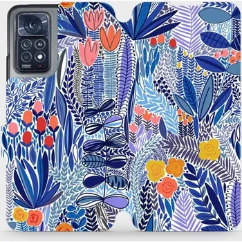 Pouzdro na mobilní telefon Flipové pouzdro Mobiwear - Xiaomi Redmi Note 11 Pro 5G - MP03P Modrá květena (Knížkové flip pouzdro, obal, kryt na mobil Xiaomi Redmi Note 11 Pro 5G - MP03P Modrá květena, materiál Umělá kůže + TPU - ochrana 360°, stojánek, silikonová vanička, magnetické)