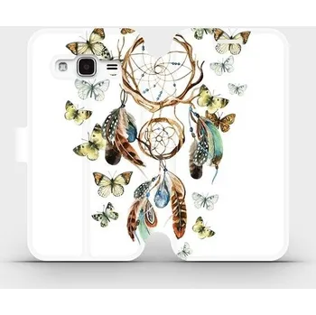 Pouzdro na mobilní telefon Flipové pouzdro Mobiwear - Samsung Galaxy J3 2016 - M001P Lapač a motýlci (Knížkové flip pouzdro, obal, kryt na mobil Samsung Galaxy J3 2016 - M001P Lapač a motýlci, materiál Umělá kůže + TPU - ochrana 360°, stojánek, silikonová vanička, magnetické zavírá