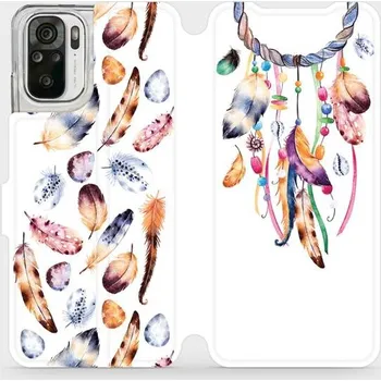 Pouzdro na mobilní telefon Flipové pouzdro Mobiwear - Xiaomi Redmi Note 10 - M003S Lapač a barevná pírka (Knížkové flip pouzdro, obal, kryt na mobil Xiaomi Redmi Note 10 - M003S Lapač a barevná pírka, materiál Umělá kůže + TPU - ochrana 360°, stojánek, silikonová vanička, magnetick