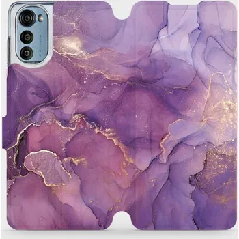 Pouzdro na mobilní telefon Flipové pouzdro Mobiwear - Motorola Moto E32s - VP20S Fialový mramor (Knížkové flip pouzdro, obal, kryt na mobil Motorola Moto E32s - VP20S Fialový mramor, materiál Umělá kůže + TPU - ochrana 360°, stojánek, silikonová vanička, magnetické zavírání)