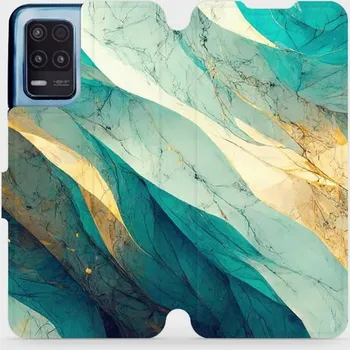 Pouzdro na mobilní telefon Flipové pouzdro Mobiwear - Realme 8 5G - VP37S Zlatavý a zelenkavý mramor (Knížkové flip pouzdro, obal, kryt na mobil Realme 8 5G - VP37S Zlatavý a zelenkavý mramor, materiál Umělá kůže + TPU - ochrana 360°, stojánek, silikonová vanička, magnetické zavírá