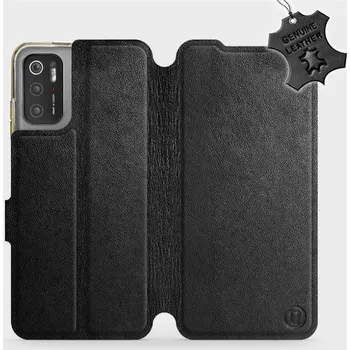Pouzdro na mobilní telefon Kožené flip pouzdro Mobiwear - Xiaomi Poco M3 Pro 5G - Černé (Kožené knížkové pouzdro, obal, kryt na mobil Xiaomi Poco M3 Pro 5G, Černé, materiál Genuine Leather, ochrana 360°, stojánek, silikonová vanička, magnetické zavírání)