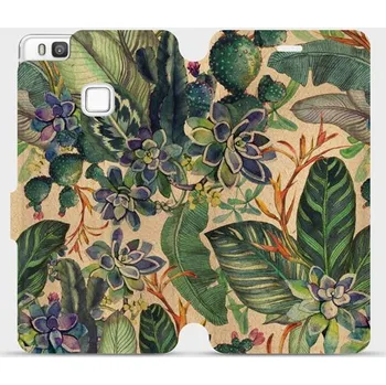 Pouzdro na mobilní telefon Flipové pouzdro Mobiwear - Huawei P9 Lite - VP05S Sukulenty (Knížkové flip pouzdro, obal, kryt na mobil Huawei P9 Lite - VP05S Sukulenty, materiál Umělá kůže + TPU - ochrana 360°, stojánek, silikonová vanička, magnetické zavírání)