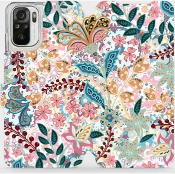 Pouzdro na mobilní telefon Flipové pouzdro Mobiwear - Xiaomi Redmi Note 10 - MX04S Spletité kvítky a listy (Knížkové flip pouzdro, obal, kryt na mobil Xiaomi Redmi Note 10 - MX04S Spletité kvítky a listy, materiál Umělá kůže + TPU - ochrana 360°, stojánek, silikonová vanička,)