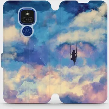 Pouzdro na mobilní telefon Flipové pouzdro Mobiwear - Motorola Moto E7 Plus - MR09S Dívka na houpačce v oblacích (Knížkové flip pouzdro, obal, kryt na mobil Motorola Moto E7 Plus - MR09S Dívka na houpačce v oblacích, materiál Umělá kůže + TPU - ochrana 360°, stojánek, silikonová)