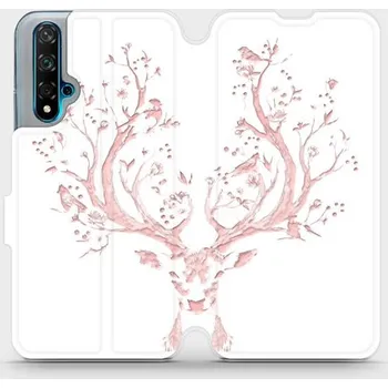 Pouzdro na mobilní telefon Flipové pouzdro Mobiwear - Huawei Nova 5T - M007S Růžový jelínek (Knížkové flip pouzdro, obal, kryt na mobil Huawei Nova 5T - M007S Růžový jelínek, materiál Umělá kůže + TPU - ochrana 360°, stojánek, silikonová vanička, magnetické zavírání)