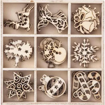 Vánoční dekorace Dřevěné dekorace 45ks Vánoční, mix motivů