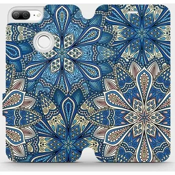 Pouzdro na mobilní telefon Flipové pouzdro Mobiwear - Honor 9 Lite - V108P Modré mandala květy (Knížkové flip pouzdro, obal, kryt na mobil Honor 9 Lite - V108P Modré mandala květy, materiál Umělá kůže + TPU - ochrana 360°, stojánek, silikonová vanička, magnetické zavírání)
