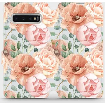 Pouzdro na mobilní telefon Flipové pouzdro Mobiwear - Samsung Galaxy S10 - MP02S Pastelové květy (Knížkové flip pouzdro, obal, kryt na mobil Samsung Galaxy S10 - MP02S Pastelové květy, materiál Umělá kůže + TPU - ochrana 360°, stojánek, silikonová vanička, magnetické zavírání)