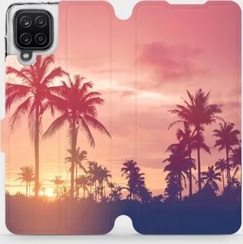 Pouzdro na mobilní telefon Flipové pouzdro Mobiwear - Samsung Galaxy A12 - M134P Palmy a růžová obloha (Knížkové flip pouzdro, obal, kryt na mobil Samsung Galaxy A12 - M134P Palmy a růžová obloha, materiál Umělá kůže + TPU - ochrana 360°, stojánek, silikonová vanička, magnetické)