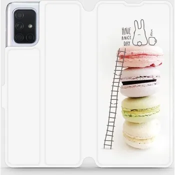 Pouzdro na mobilní telefon Flipové pouzdro Mobiwear - Samsung Galaxy A71 - M090P Makronky - have a nice day (Knížkové flip pouzdro, obal, kryt na mobil Samsung Galaxy A71 - M090P Makronky - have a nice day, materiál Umělá kůže + TPU - ochrana 360°, stojánek, silikonová vanička,)
