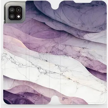 Pouzdro na mobilní telefon Flipové pouzdro Mobiwear - Samsung Galaxy A22 5G - VP31S Bílý a fialový mramor (Knížkové flip pouzdro, obal, kryt na mobil Samsung Galaxy A22 5G - VP31S Bílý a fialový mramor, materiál Umělá kůže + TPU - ochrana 360°, stojánek, silikonová vanička,)