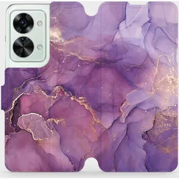 Pouzdro na mobilní telefon Flipové pouzdro Mobiwear - OnePlus Nord 2T 5G - VP20S Fialový mramor (Knížkové flip pouzdro, obal, kryt na mobil OnePlus Nord 2T 5G - VP20S Fialový mramor, materiál Umělá kůže + TPU - ochrana 360°, stojánek, silikonová vanička, magnetické zavírání)