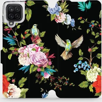 Pouzdro na mobilní telefon Flipové pouzdro Mobiwear - Samsung Galaxy A12 - VD09S Ptáčci a květy (Knížkové flip pouzdro, obal, kryt na mobil Samsung Galaxy A12 - VD09S Ptáčci a květy, materiál Umělá kůže + TPU - ochrana 360°, stojánek, silikonová vanička, magnetické zavírání)