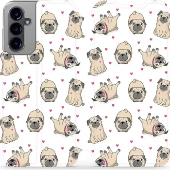 Pouzdro na mobilní telefon Flipové pouzdro Mobiwear - Samsung Galaxy A14 LTE / 5G - M097P Mopsíci (Knížkové flip pouzdro, obal, kryt na mobil Samsung Galaxy A14 LTE / 5G - M097P Mopsíci, materiál Umělá kůže + TPU - ochrana 360°, stojánek, silikonová vanička, magnetické zavírání)