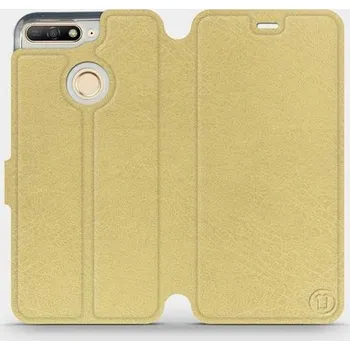 Pouzdro na mobilní telefon Flipové pouzdro Mobiwear - Huawei Y6 Prime 2018 - Zlatavé a šedé (Knížkové flip pouzdro, obal, kryt na mobil Huawei Y6 Prime 2018 - Zlatavé a šedé, materiál Umělá kůže + TPU - ochrana 360°, stojánek, silikonová vanička, magnetické zavírání)