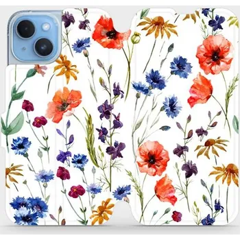 Pouzdro na mobilní telefon Flipové pouzdro Mobiwear - Apple iPhone 14 - MP04S Luční kvítí (Knížkové flip pouzdro, obal, kryt na mobil Apple iPhone 14 - MP04S Luční kvítí, materiál Umělá kůže + TPU - ochrana 360°, stojánek, silikonová vanička, magnetické zavírání)