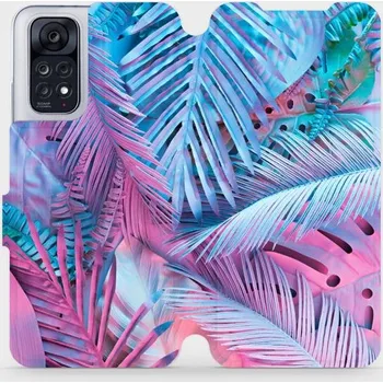 Pouzdro na mobilní telefon Flipové pouzdro Mobiwear - Xiaomi Redmi Note 11 / 11S - MG10S Fialové a modré listy (Knížkové flip pouzdro, obal, kryt na mobil Xiaomi Redmi Note 11 / 11S - MG10S Fialové a modré listy, materiál Umělá kůže + TPU - ochrana 360°, stojánek, silikonová vaničk