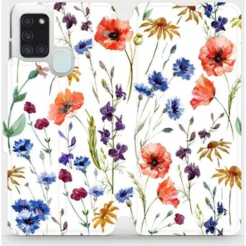 Pouzdro na mobilní telefon Flipové pouzdro Mobiwear - Samsung Galaxy A21S - MP04S Luční kvítí (Knížkové flip pouzdro, obal, kryt na mobil Samsung Galaxy A21S - MP04S Luční kvítí, materiál Umělá kůže + TPU - ochrana 360°, stojánek, silikonová vanička, magnetické zavírání)
