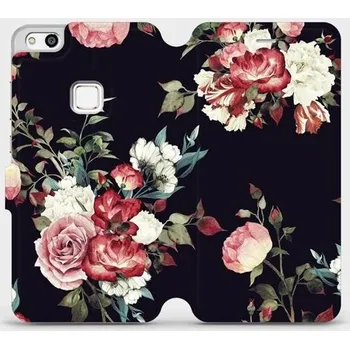 Pouzdro na mobilní telefon Flipové pouzdro Mobiwear - Huawei P10 Lite - VD11P Růže na černé (Knížkové flip pouzdro, obal, kryt na mobil Huawei P10 Lite - VD11P Růže na černé, materiál Umělá kůže + TPU - ochrana 360°, stojánek, silikonová vanička, magnetické zavírání)