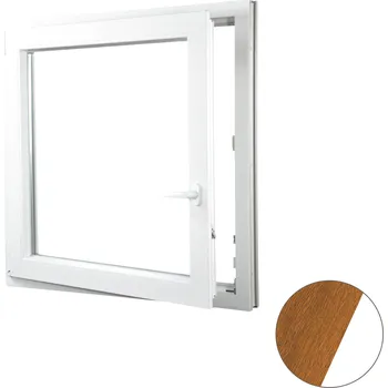 Okno ALUPLAST Plastové okno jednokřídlo zlatý dub/bílé 110x110 Otvírání: Levé, Zasklení: Dvojsklo Ug= 1,1