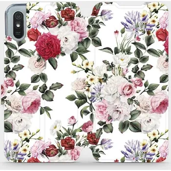 Pouzdro na mobilní telefon Flipové pouzdro Mobiwear - Xiaomi Redmi 9A / 9AT - MD01S Růže na bílé (Knížkové flip pouzdro, obal, kryt na mobil Xiaomi Redmi 9A / 9AT - MD01S Růže na bílé, materiál Umělá kůže + TPU - ochrana 360°, stojánek, silikonová vanička, magnetické zavírání)