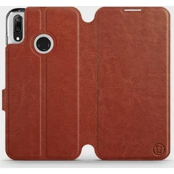 Pouzdro na mobilní telefon Flipové pouzdro Mobiwear - Huawei Y7 2019 - Hnědé a šedé (Knížkové flip pouzdro, obal, kryt na mobil Huawei Y7 2019 - Hnědé a šedé, materiál Umělá kůže + TPU - ochrana 360°, stojánek, silikonová vanička, magnetické zavírání)