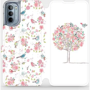 Pouzdro na mobilní telefon Flipové pouzdro Mobiwear - Motorola Moto G31 - M120S Strom a ptáčci (Knížkové flip pouzdro, obal, kryt na mobil Motorola Moto G31 - M120S Strom a ptáčci, materiál Umělá kůže + TPU - ochrana 360°, stojánek, silikonová vanička, magnetické zavírání)