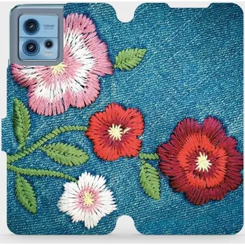 Pouzdro na mobilní telefon Flipové pouzdro Mobiwear - Motorola Moto G72 - MD05P Džínové květy (Knížkové flip pouzdro, obal, kryt na mobil Motorola Moto G72 - MD05P Džínové květy, materiál Umělá kůže + TPU - ochrana 360°, stojánek, silikonová vanička, magnetické zavírání)