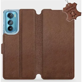 Pouzdro na mobilní telefon Kožené flip pouzdro Mobiwear - Motorola Edge 30 5G - Hnědé (Kožené knížkové pouzdro, obal, kryt na mobil Motorola Edge 30 5G, Hnědé, materiál Genuine Leather, ochrana 360°, stojánek, silikonová vanička, magnetické zavírání)