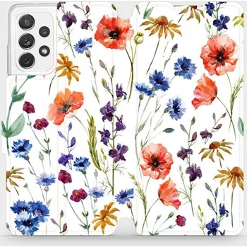 Pouzdro na mobilní telefon Flipové pouzdro Mobiwear - Samsung Galaxy A72 - MP04S Luční kvítí (Knížkové flip pouzdro, obal, kryt na mobil Samsung Galaxy A72 - MP04S Luční kvítí, materiál Umělá kůže + TPU - ochrana 360°, stojánek, silikonová vanička, magnetické zavírání)