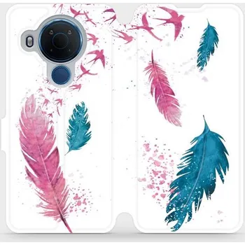 Pouzdro na mobilní telefon Flipové pouzdro Mobiwear - Nokia 5.4 - MR08S Pírka (Knížkové flip pouzdro, obal, kryt na mobil Nokia 5.4 - MR08S Pírka, materiál Umělá kůže + TPU - ochrana 360°, stojánek, silikonová vanička, magnetické zavírání)