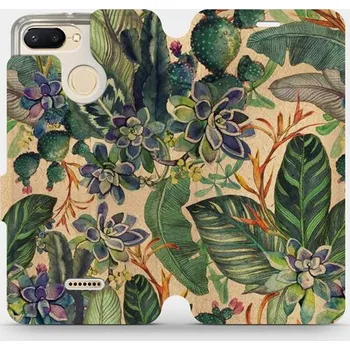 Pouzdro na mobilní telefon Flipové pouzdro Mobiwear - Xiaomi Redmi 6 - VP05S Sukulenty (Knížkové flip pouzdro, obal, kryt na mobil Xiaomi Redmi 6 - VP05S Sukulenty, materiál Umělá kůže + TPU - ochrana 360°, stojánek, silikonová vanička, magnetické zavírání)