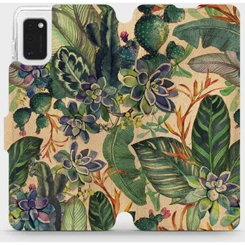 Pouzdro na mobilní telefon Flipové pouzdro Mobiwear - Samsung Galaxy A41 - VP05S Sukulenty (Knížkové flip pouzdro, obal, kryt na mobil Samsung Galaxy A41 - VP05S Sukulenty, materiál Umělá kůže + TPU - ochrana 360°, stojánek, silikonová vanička, magnetické zavírání)
