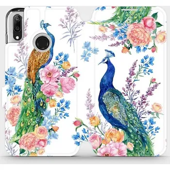 Pouzdro na mobilní telefon Flipové pouzdro Mobiwear - Huawei Y7 2019 - MX08S Pávi (Knížkové flip pouzdro, obal, kryt na mobil Huawei Y7 2019 - MX08S Pávi, materiál Umělá kůže + TPU - ochrana 360°, stojánek, silikonová vanička, magnetické zavírání)